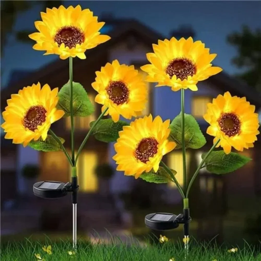 2 PACK Waterproof Solar Powered Sunflowers LED Light for Outside Garden